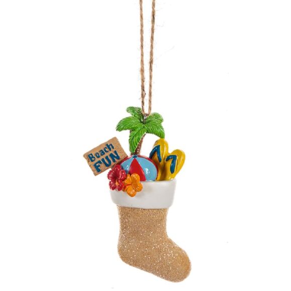 Sandy Beach Fun Filled Stockings Christmas Holiday Ornaments Set of 2 - Picture 3 of 6
